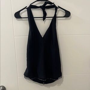 Vintage Y2K Charlotte Russe: Black Halter Top with Beaded Hem